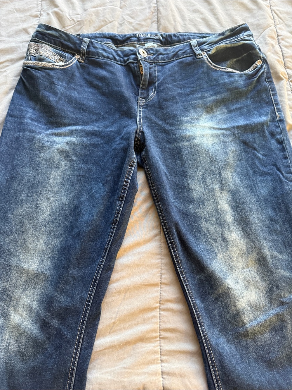 Maurices 15 16 mid rise bootcut distressed embroidered jeans